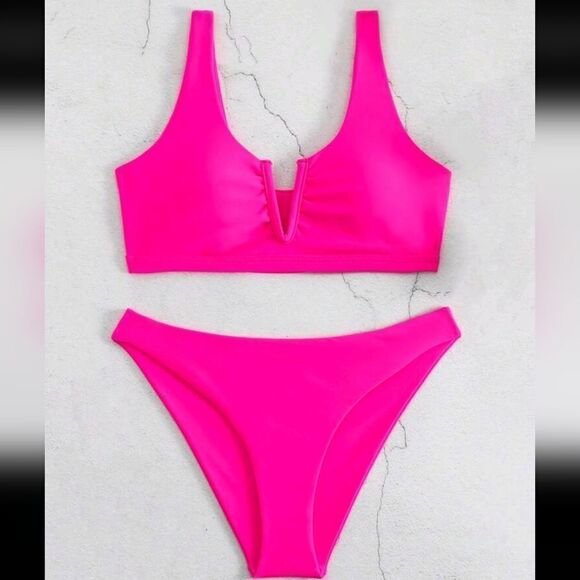 Swim Sale Pink V-Shaped Two Peice Bikini in Magenta size M - Picture 8 of 16